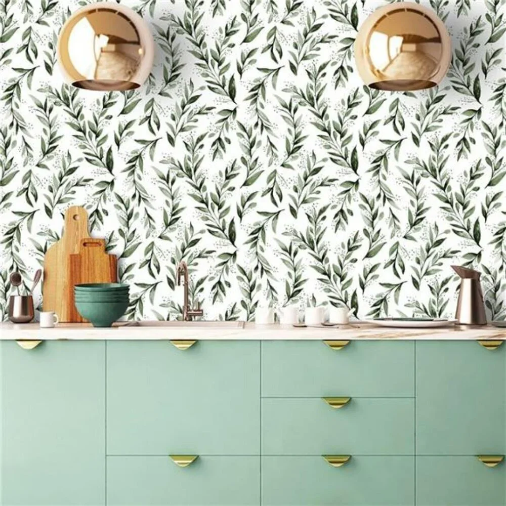 Leaf Peel and Stick Wallpaper Green Olive Branch Vinyl Modern Farmhouse Decor